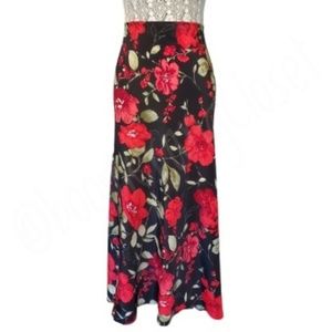 Sense Vintage, Red & Black Floral, Maxi skirt - L